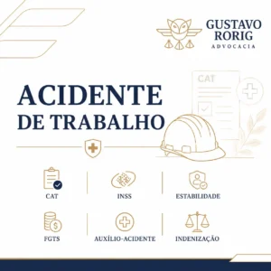 Imagem sobre acidente de trabalho em Canoas, com capacete de segurança, CAT, INSS, estabilidade, FGTS, auxílio-acidente, indenização e direitos trabalhistas.
